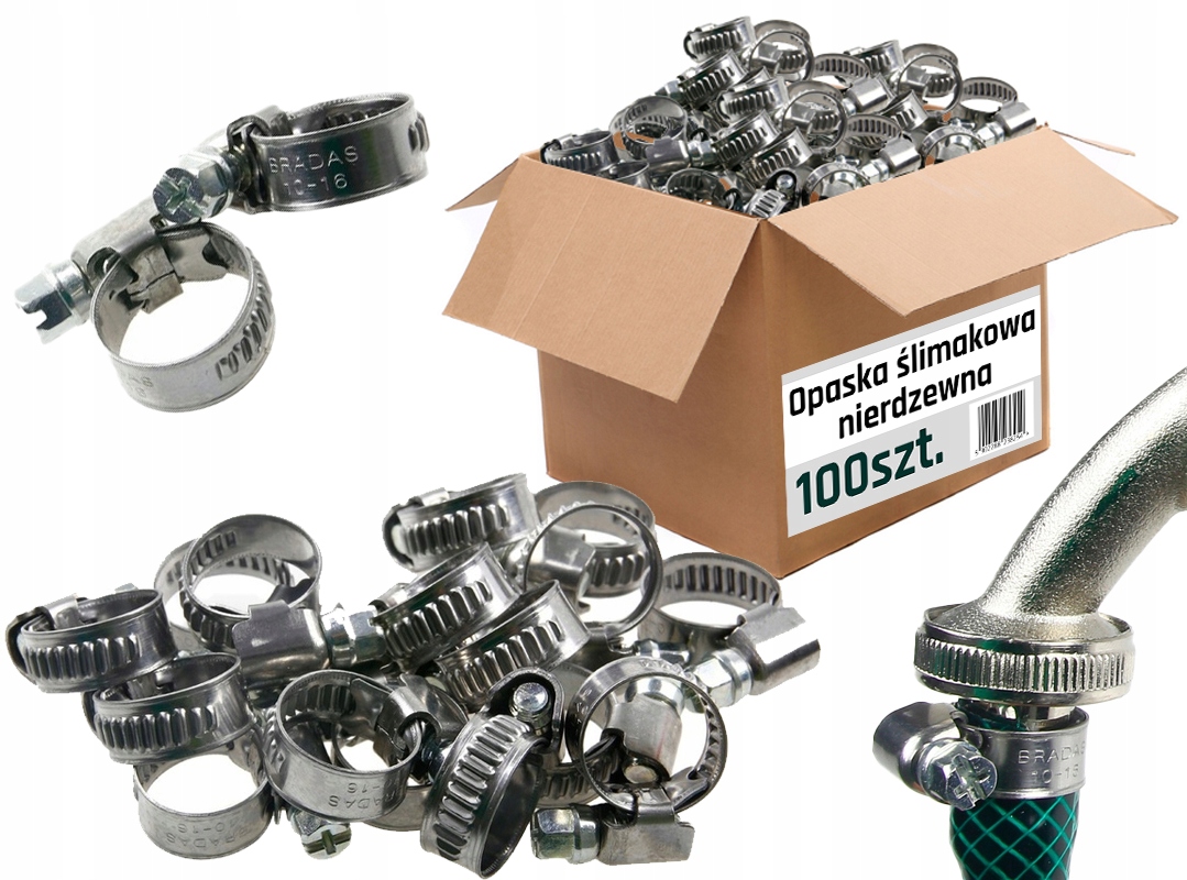 100 szt OBEJMA OPASKA CYBANT SKRĘCANA ŚLIMAKOWA ZACISKOWA METAL 12-22mm