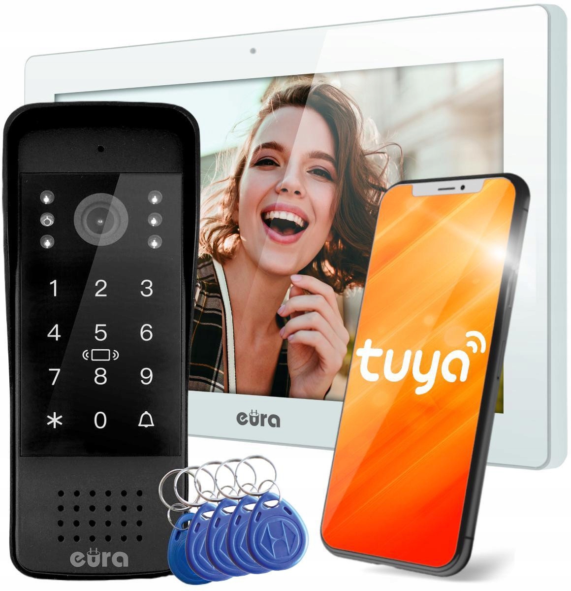 Wideodomofon Eura VDP-86A3 10" Biały Wifi Tuya Z Czytnikiem Kamera 2MP K