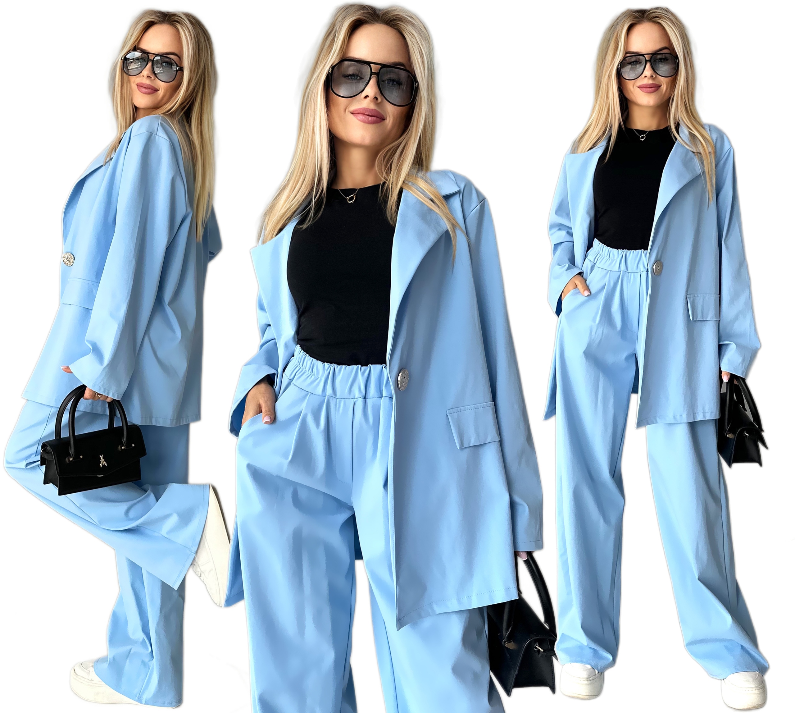 Elegantní stylový dámský oversize komplet sako široké kalhoty Inez