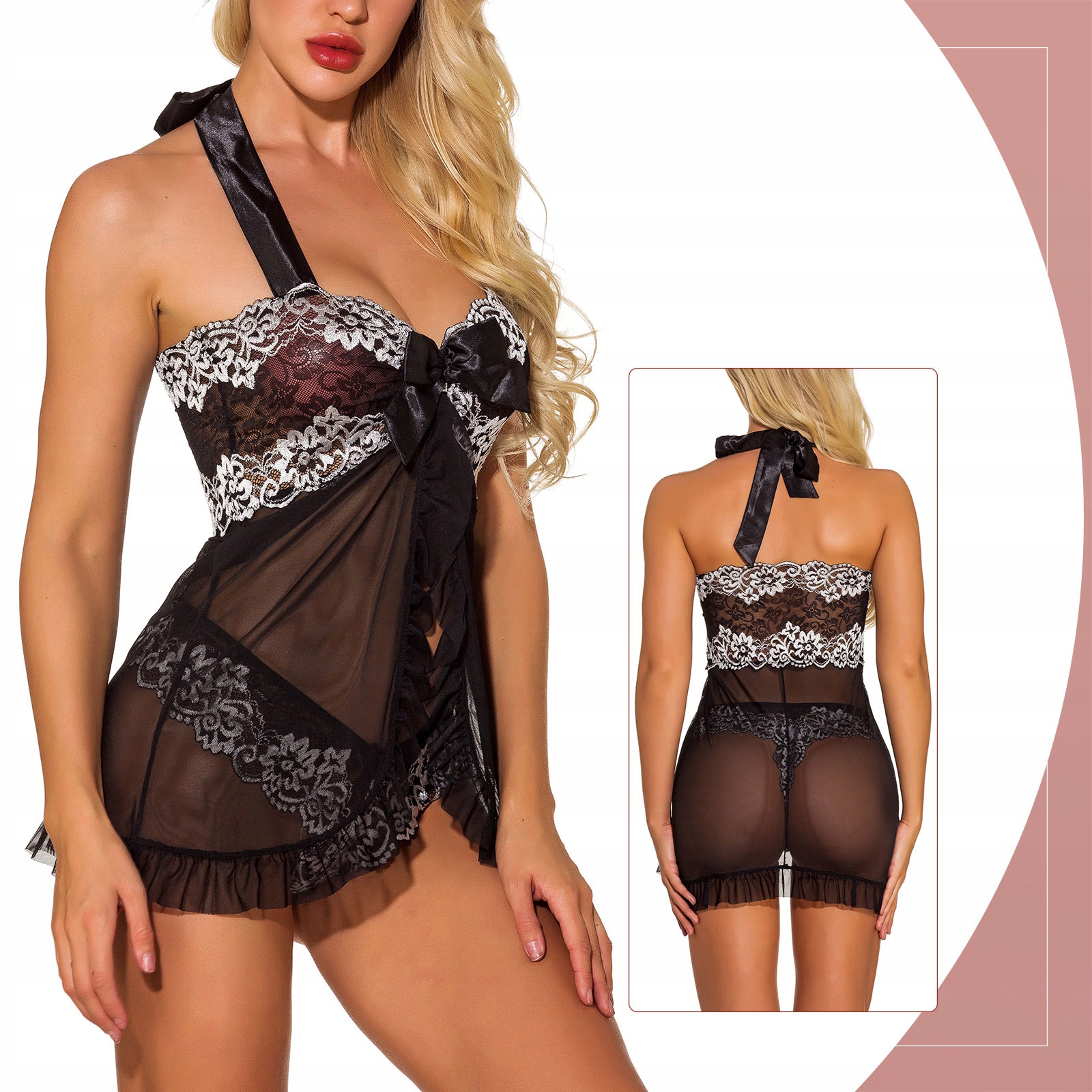 KOSZULKA NOCNA HALKA SEXY BIELIZNA KORONKA PIŻAMA Marka bez marki