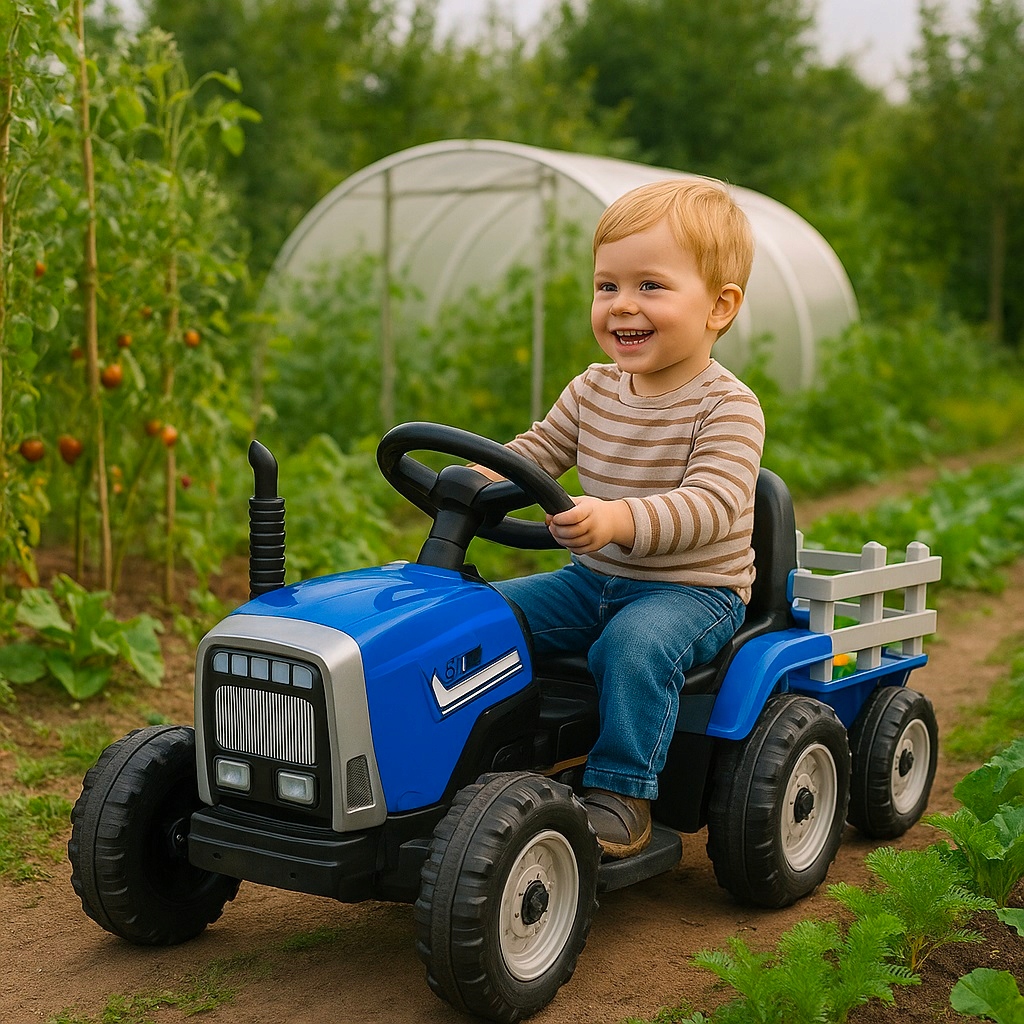 TRAKTOR na akumulator z przyczepką LED muzyka PREZENT dla dziecka niebieski