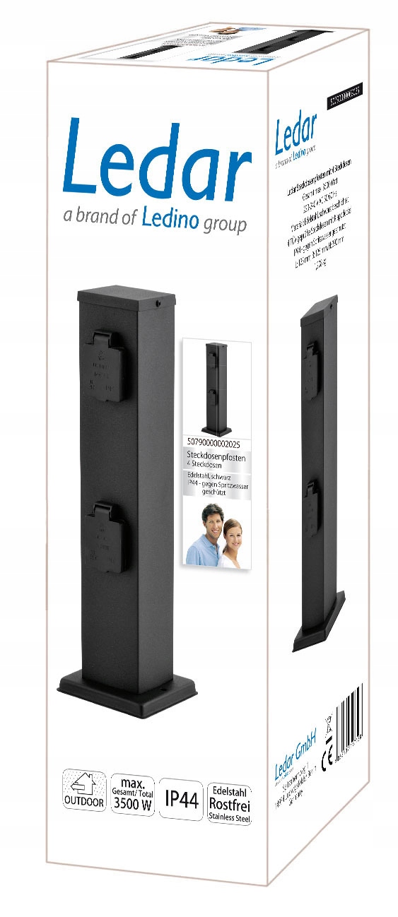 ELEKTRYCZNY SŁUPEK ZASILAJĄCY - 4 GNIAZDA - OBCIĄŻENIE DO 3500W - SOLIDNY Marka Ledar