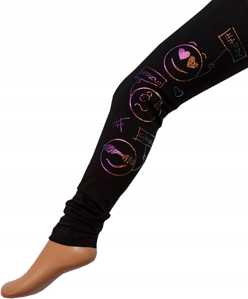

legginsy Czarne polski producent wzory emotki 158