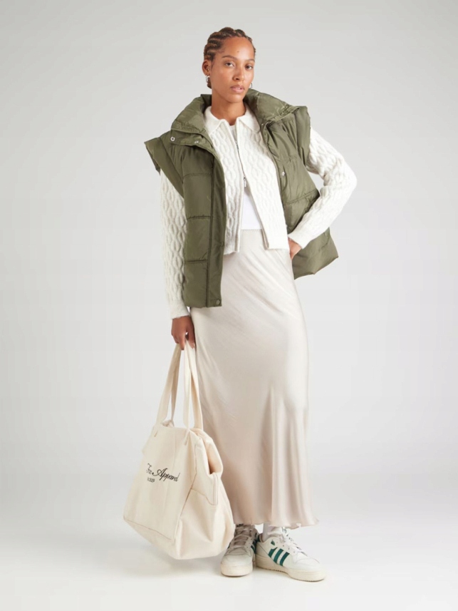 Pieces Khaki Prošívaná Vesta Se Zipem A Límcem XL 6FA