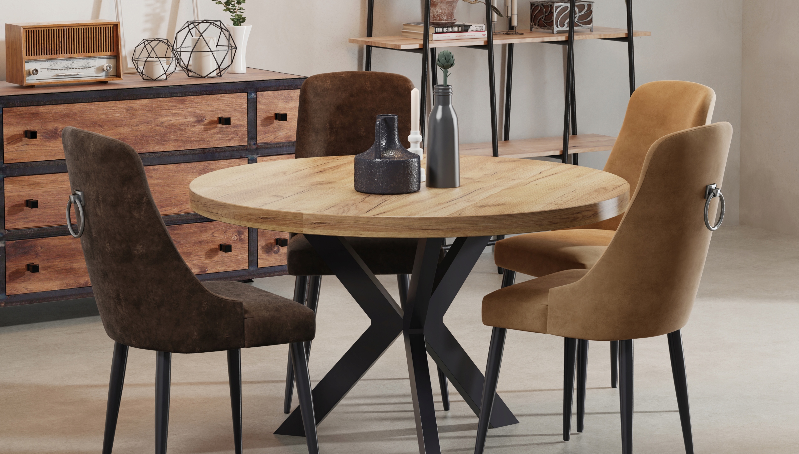 OKRĄGŁY STÓŁ 90/130 rozkładany LOFT ARON Szerokość mebla 90 cm