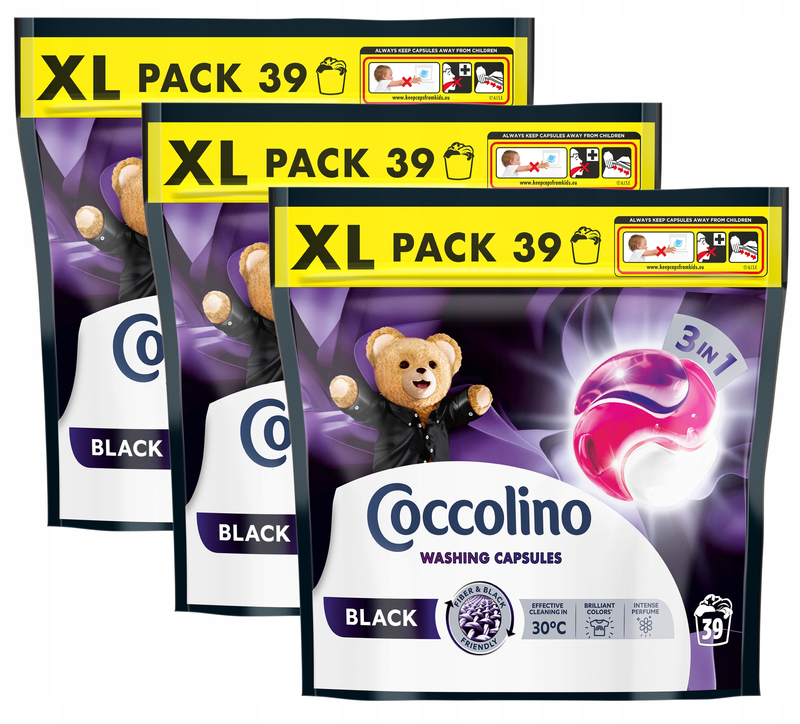 Coccolino XL Kapsułki 3w1 do prania czarnych i ciemnych tkanin 3x39 prań