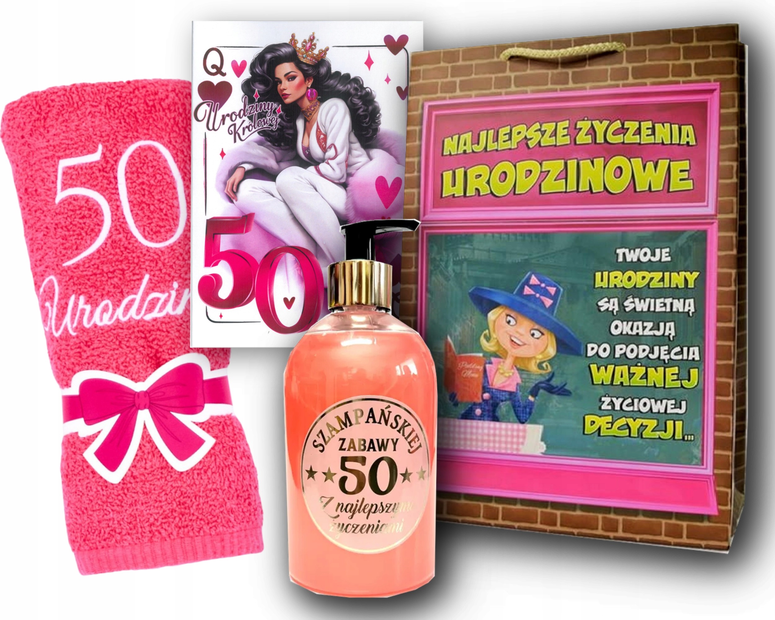 Elegantní sada pro 50. narozeniny, dárek, přání pro ženu