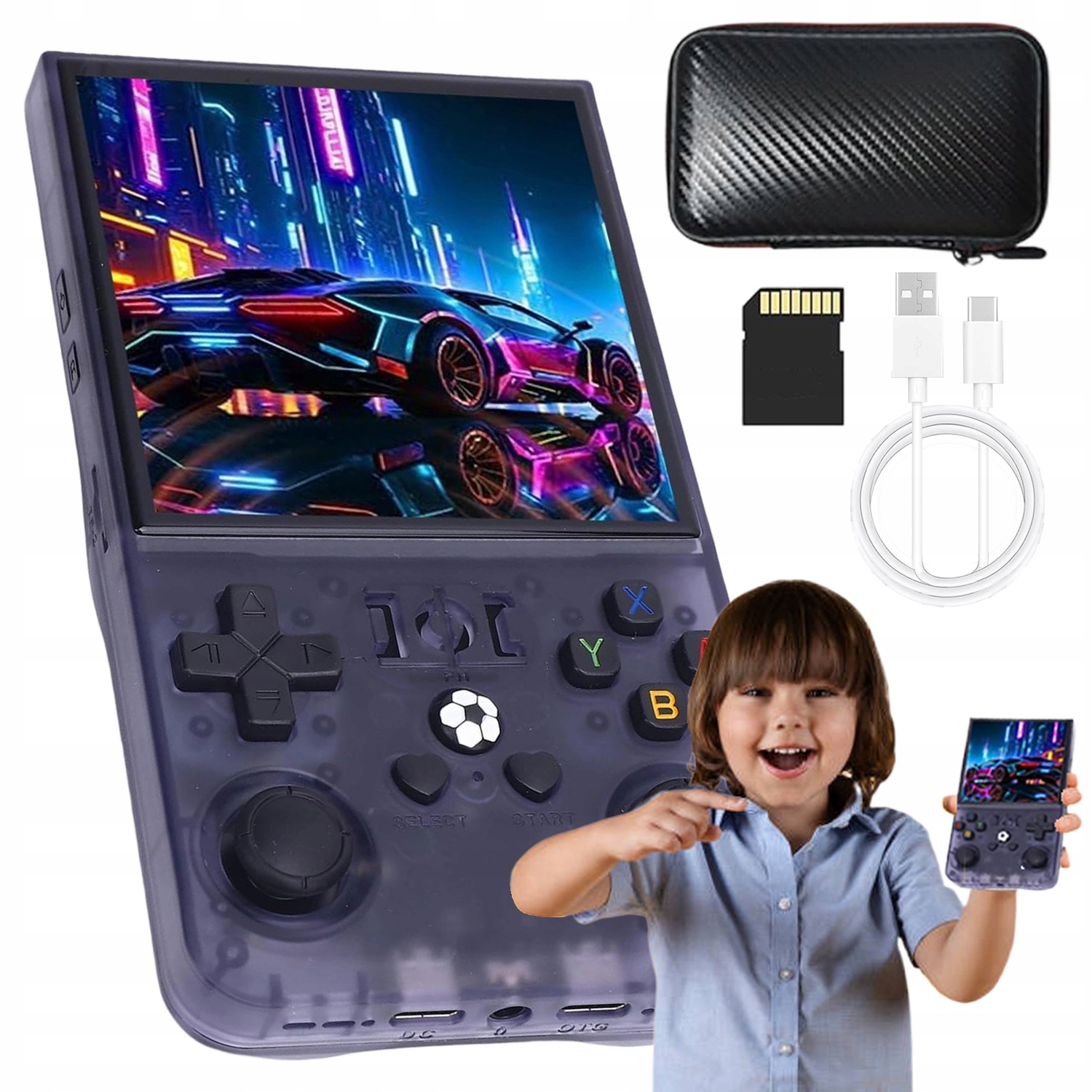 Konsola Retro Do Gier R36MAX Fioletowa Przenośna Linnux 64 Gb