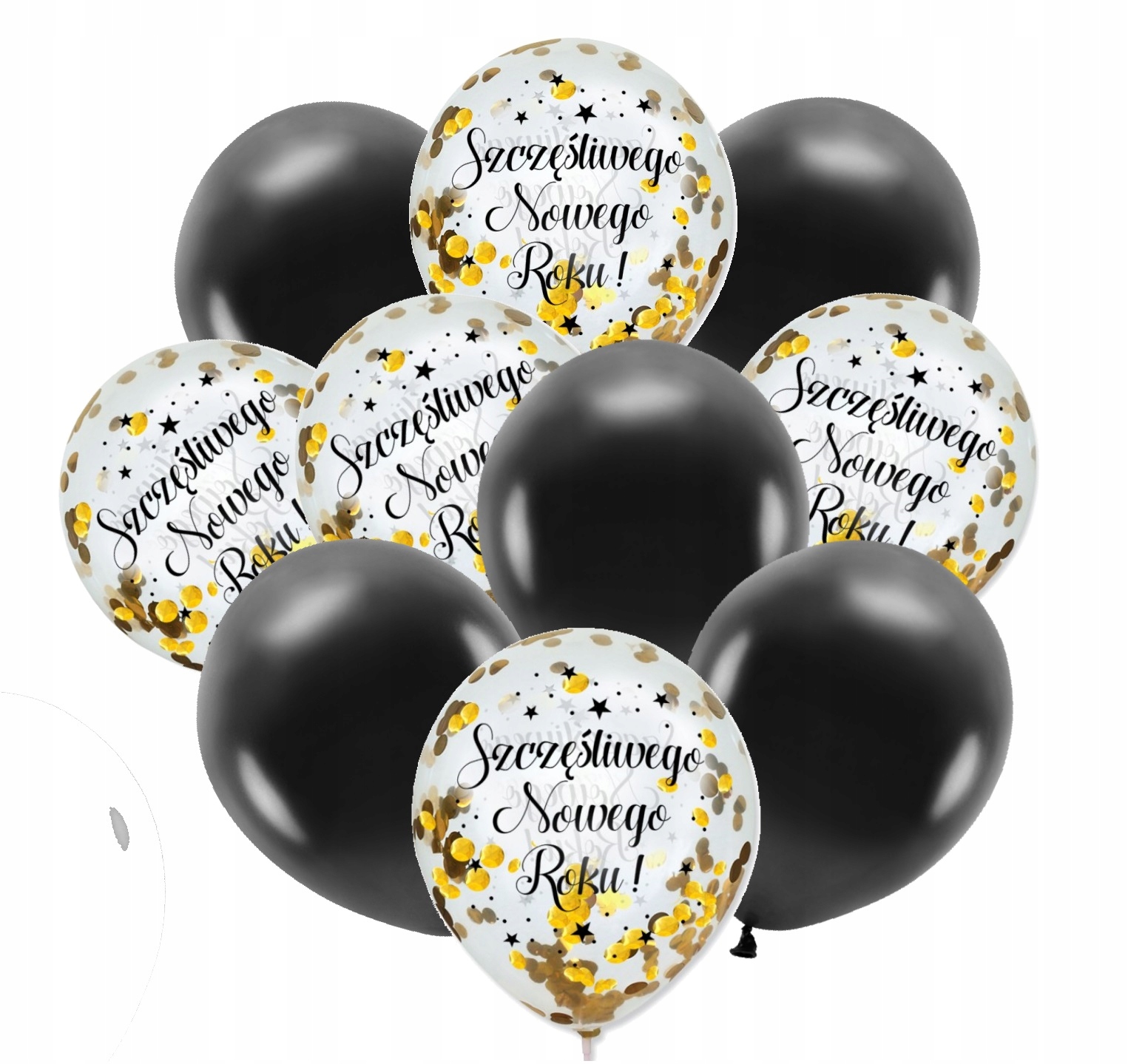 

Balony czarne złote z konfetti na Sylwestra 10szt