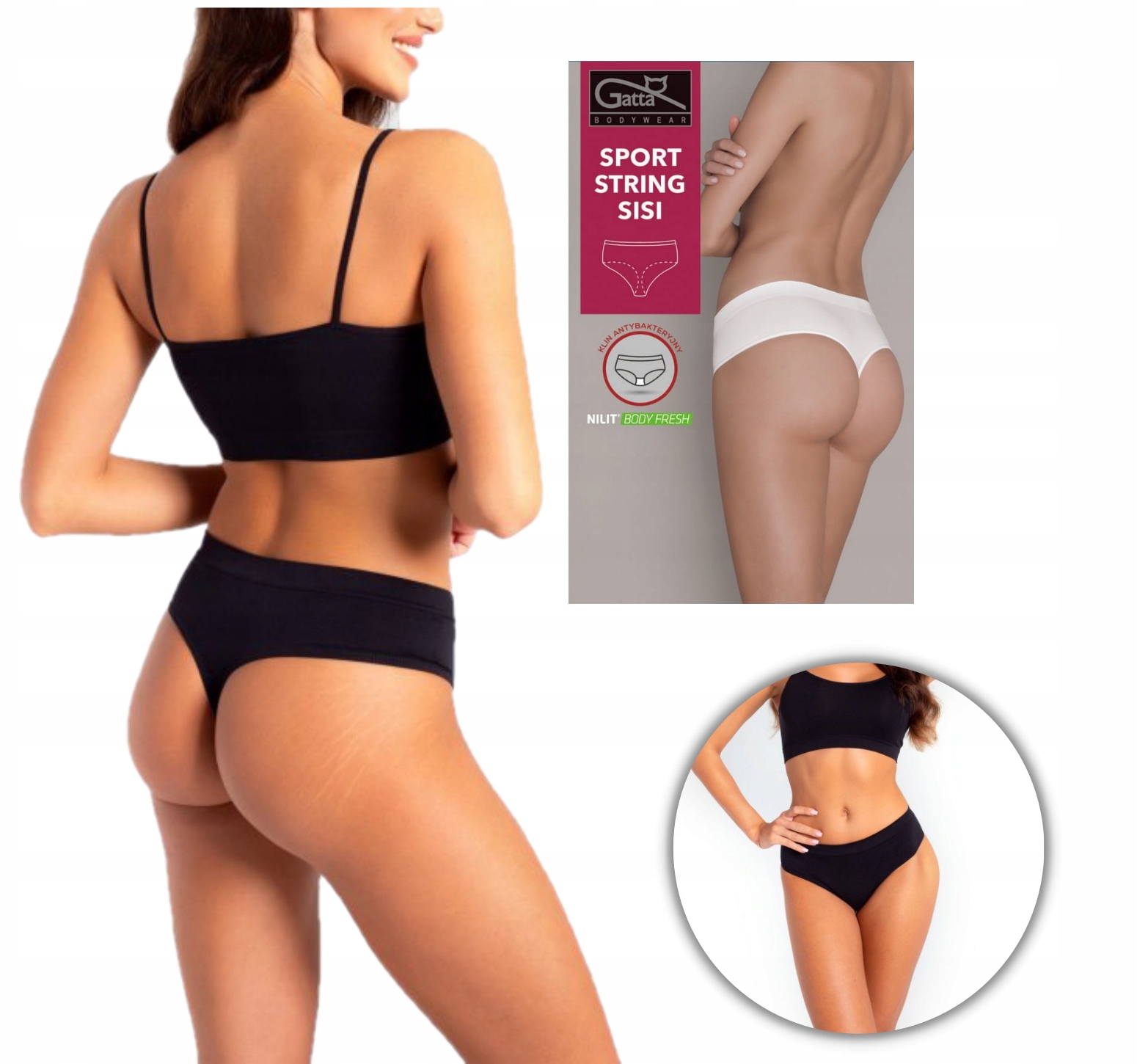 GATTA Stringi damskie SPORT STRING SISI bezszwowe XL czarne