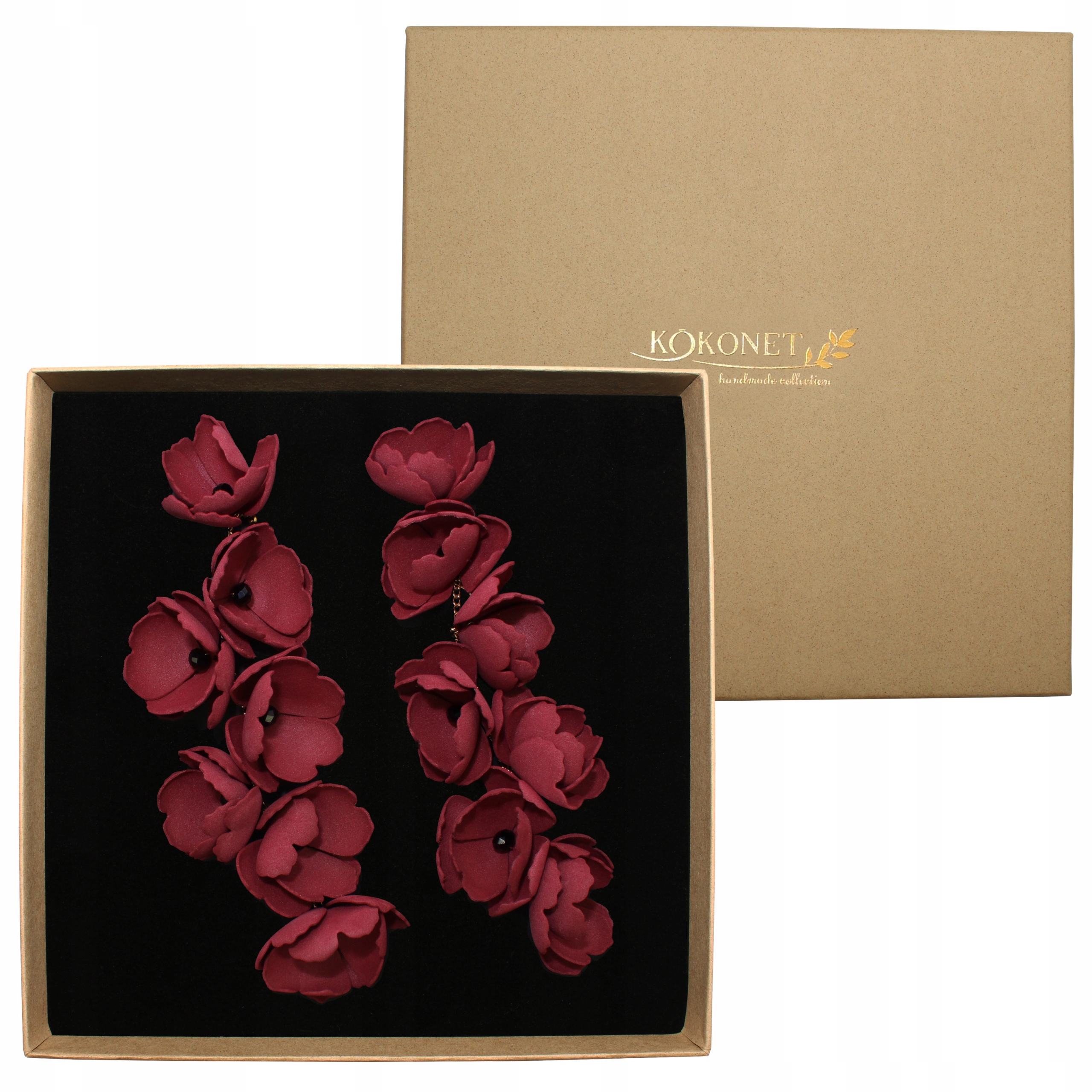 Náušnice květinové bordó červené tmavé visací