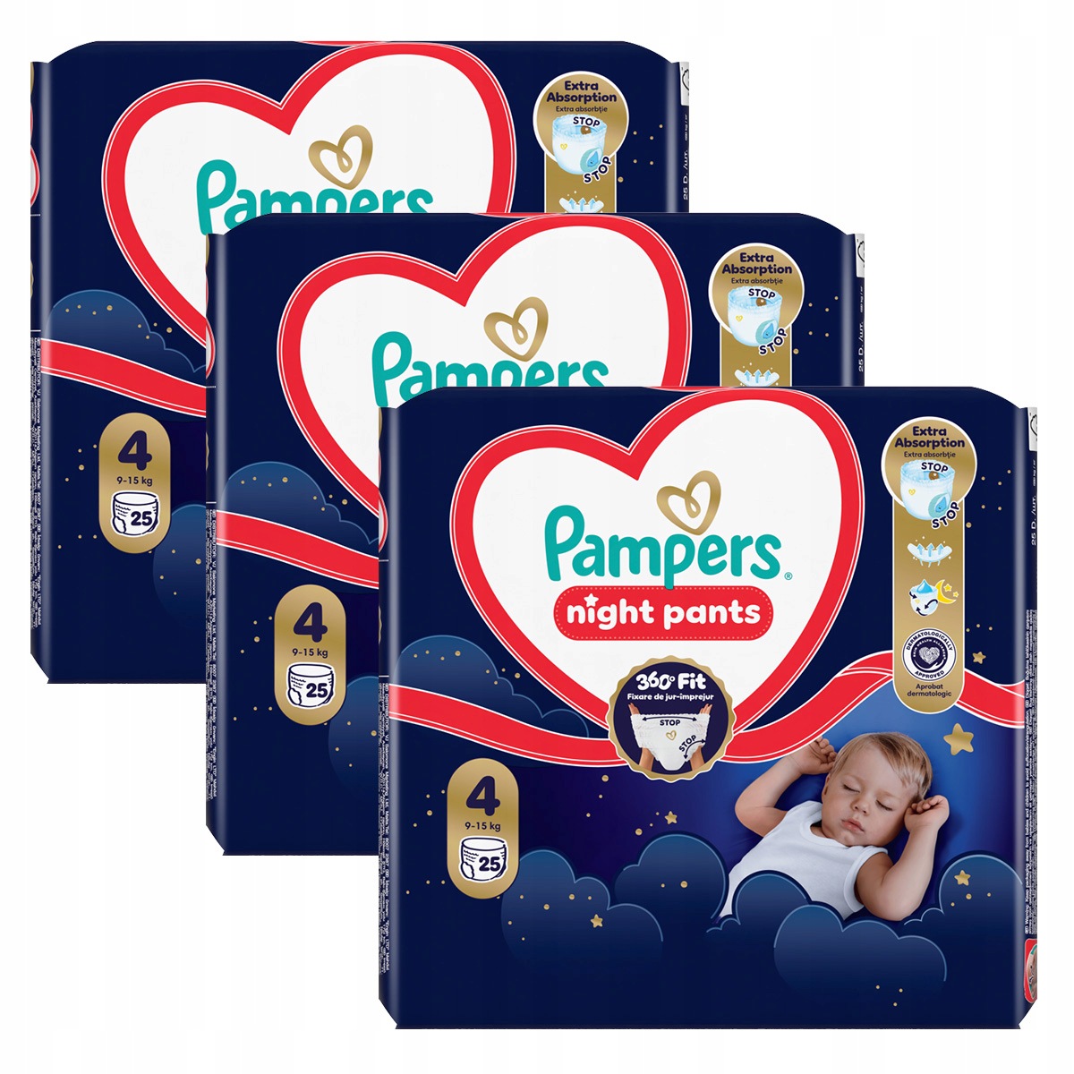 Zestaw Pampers Night Pants rozm. 4 pieluchomajtki na noc, 9-15kg 3x25 szt