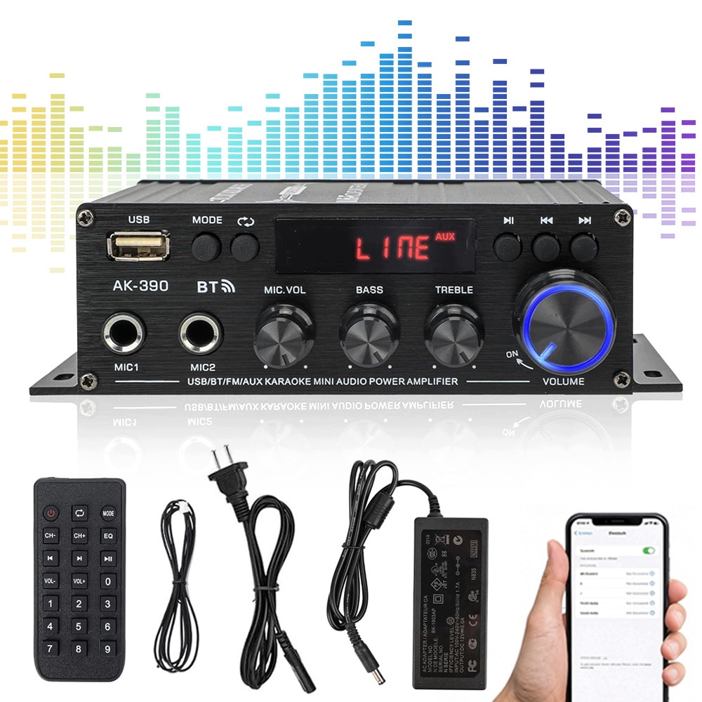 Mini Zesilovač Zvuku 40W Bluetooth 5.0 Hifi Karaoke Mikrofon Fm Dálkové Ovládání
