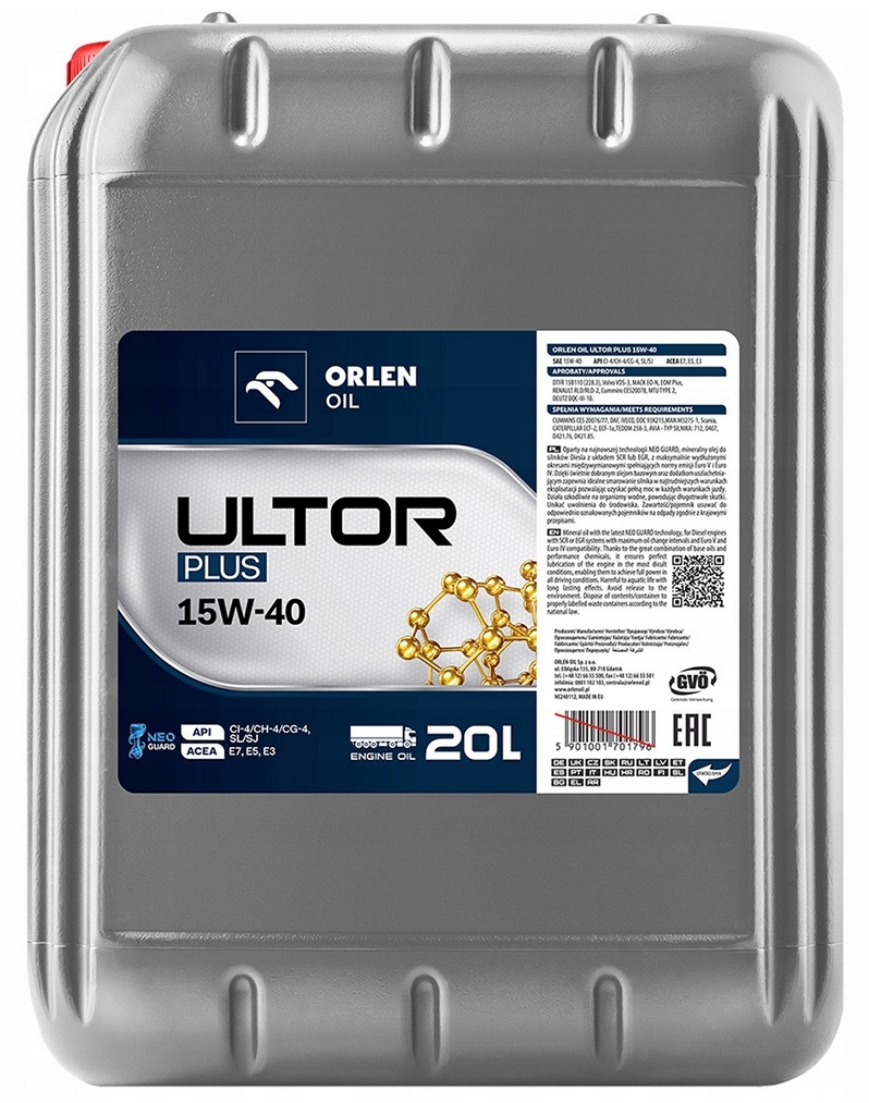 Olej Silnikowy Platinum Ultor Plus 15W40 20L
