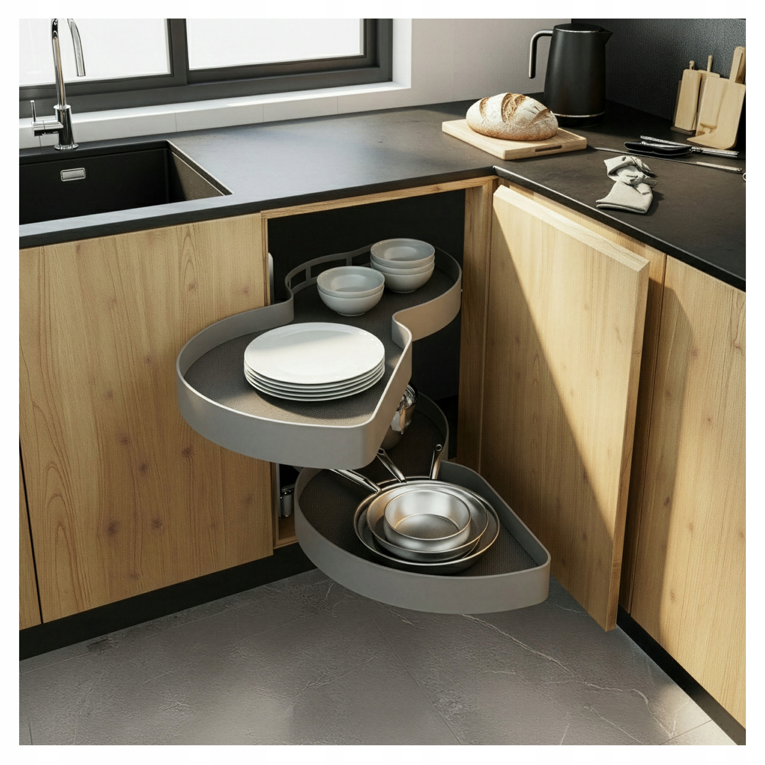 Koš Corner Cargo Nerka pro skříňku 800 Levý rohový s tlumením dovírání Antracit