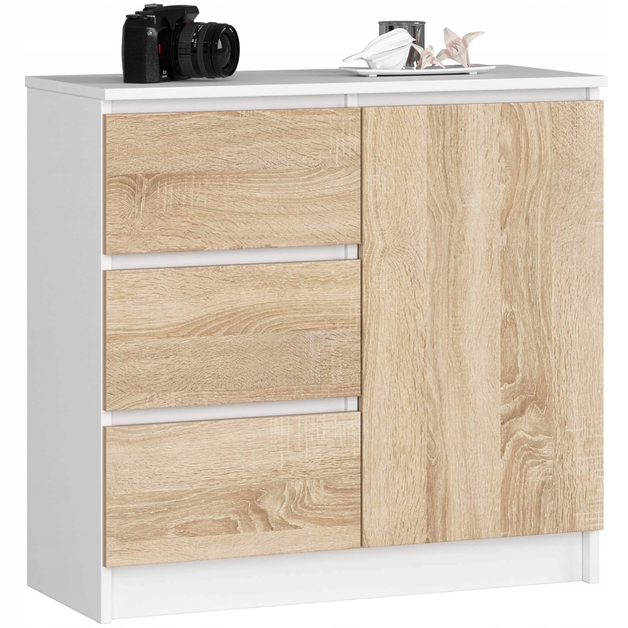 Komoda Jerry K80 1D 3 Ks 80x77x35 cm Bílá Dub Sonoma mat