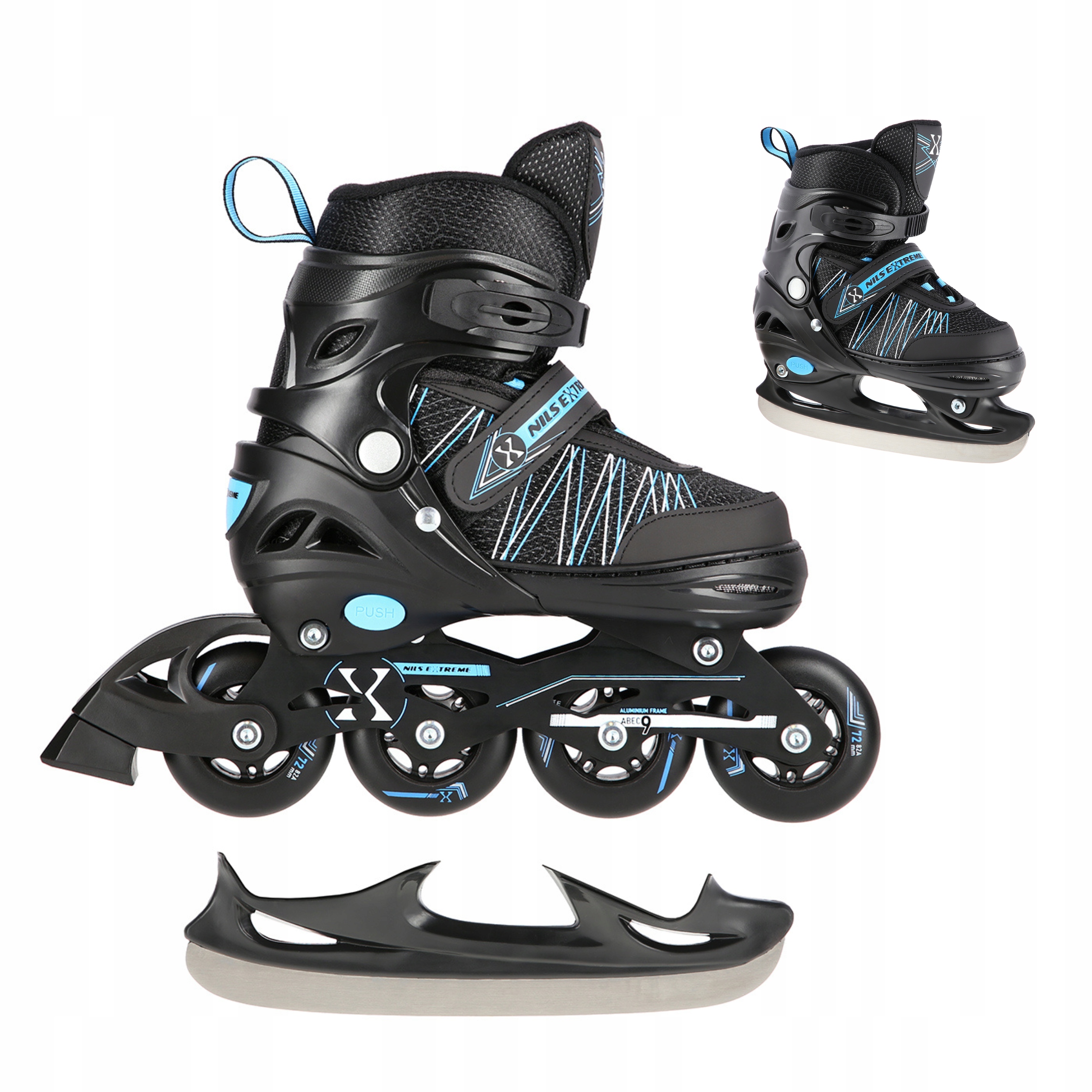 Hokejové Brusle Brusle 2v1 2v1 Nastavitelné modré ABEC9 35-38 Nils