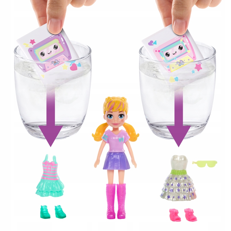 POLLY POCKET IMPREZOWA MODA ZESTAW Z LALKĄ NIESPODZIANKA + AKCESORIA 4+ Kolor fioletowy