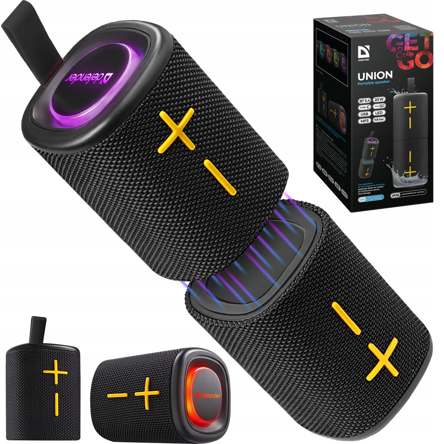Defender Union 2 W 1 Głośnik Bluetooth 5.4 Bezprzewodowy IPX6 Usb Microsd