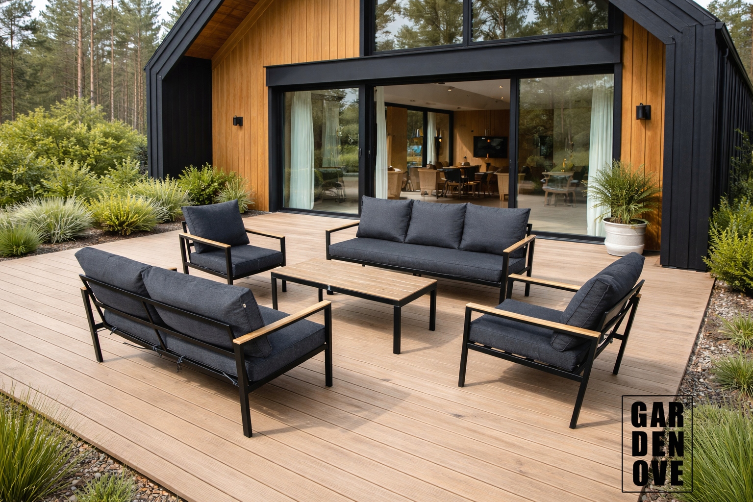ZESTAW MEBLE OGRODOWE 2x SOFA + 2x FOTEL - 7 OSÓB - GARDENOVE Producent GARDENOVE