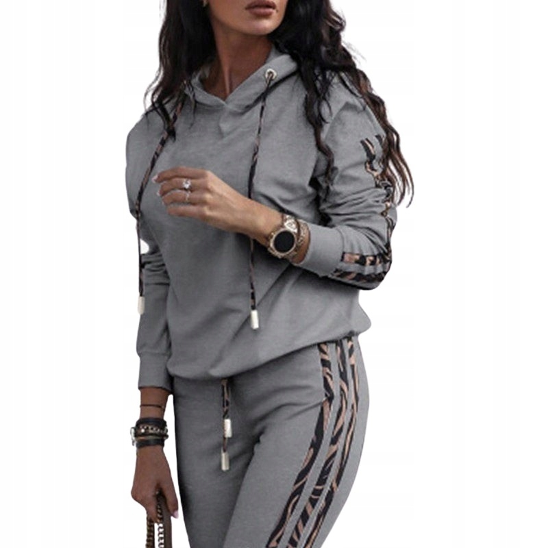 MODNY KOMPLET DRESOWY Z LAMPASAMI SZARY L