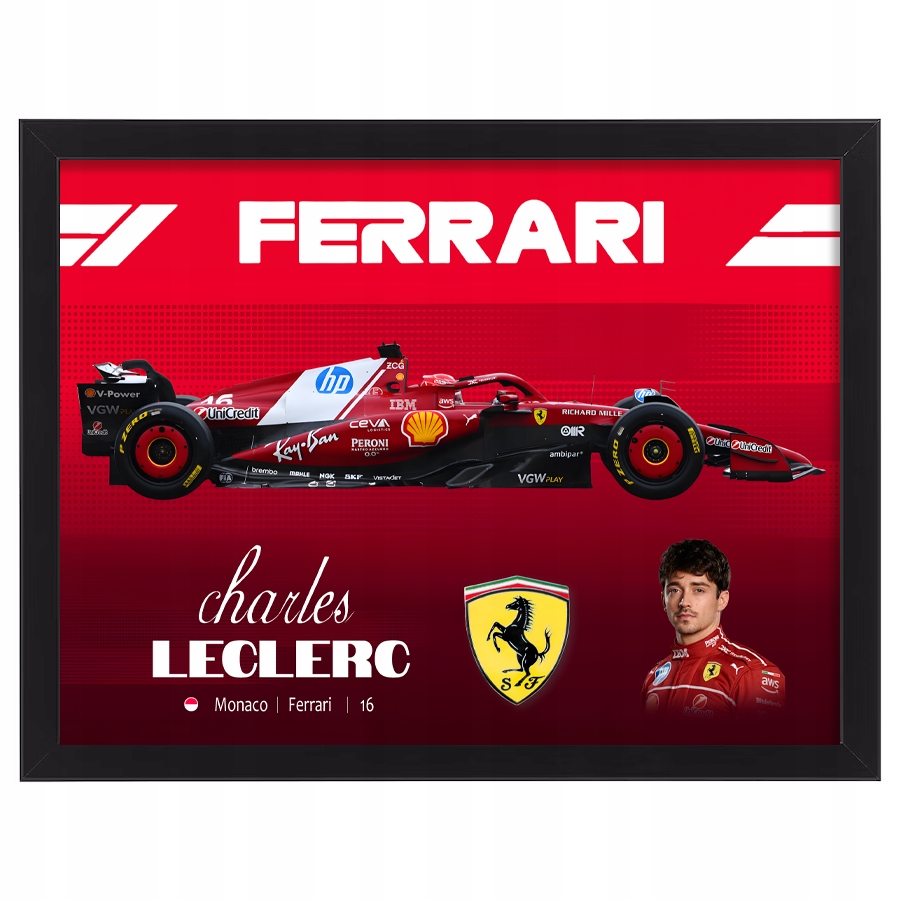 Obraz Ferrari Formule 1 Charles Leclerc na zeď v rámečku 30x20 cm