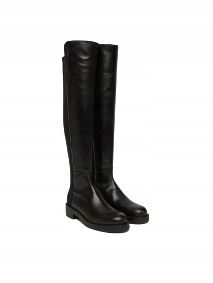 Stuart Weitzman Černé Kozačky Mušketýrky Z Přírodní Kůže 36 3CE