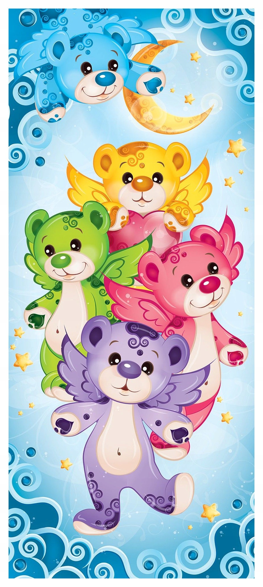 Samolepka Fototapeta Medvídci srdce hvězdy pro dětský pokoj 91x211