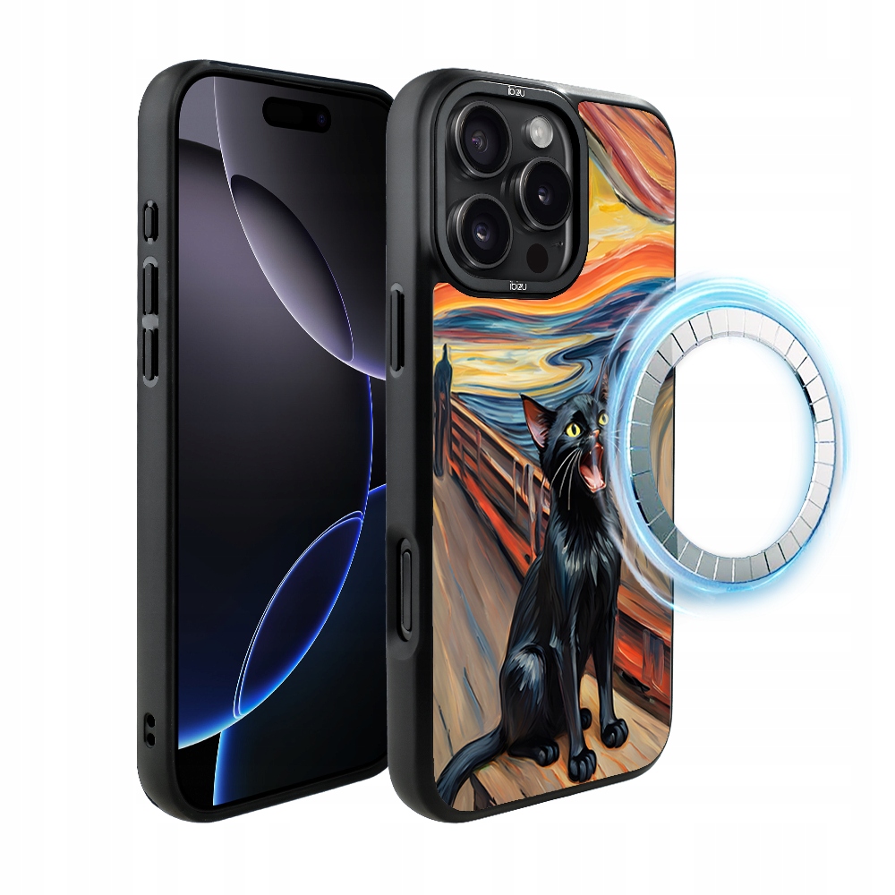 Pouzdro Ibizu DropGuard Matt pro iPhone 16 Pro s MagSafe, kočičí křik