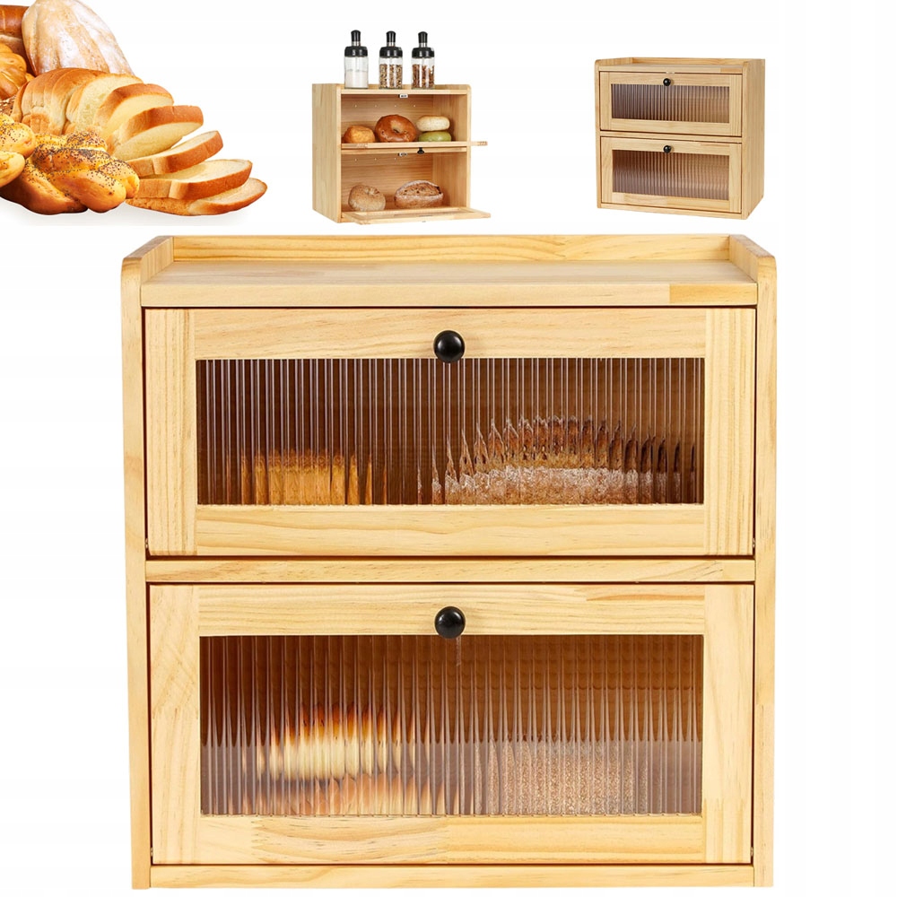 Chlebník s akrylovým okénkem Velký dřevěný zásobník na pečivo 36.5x24x34