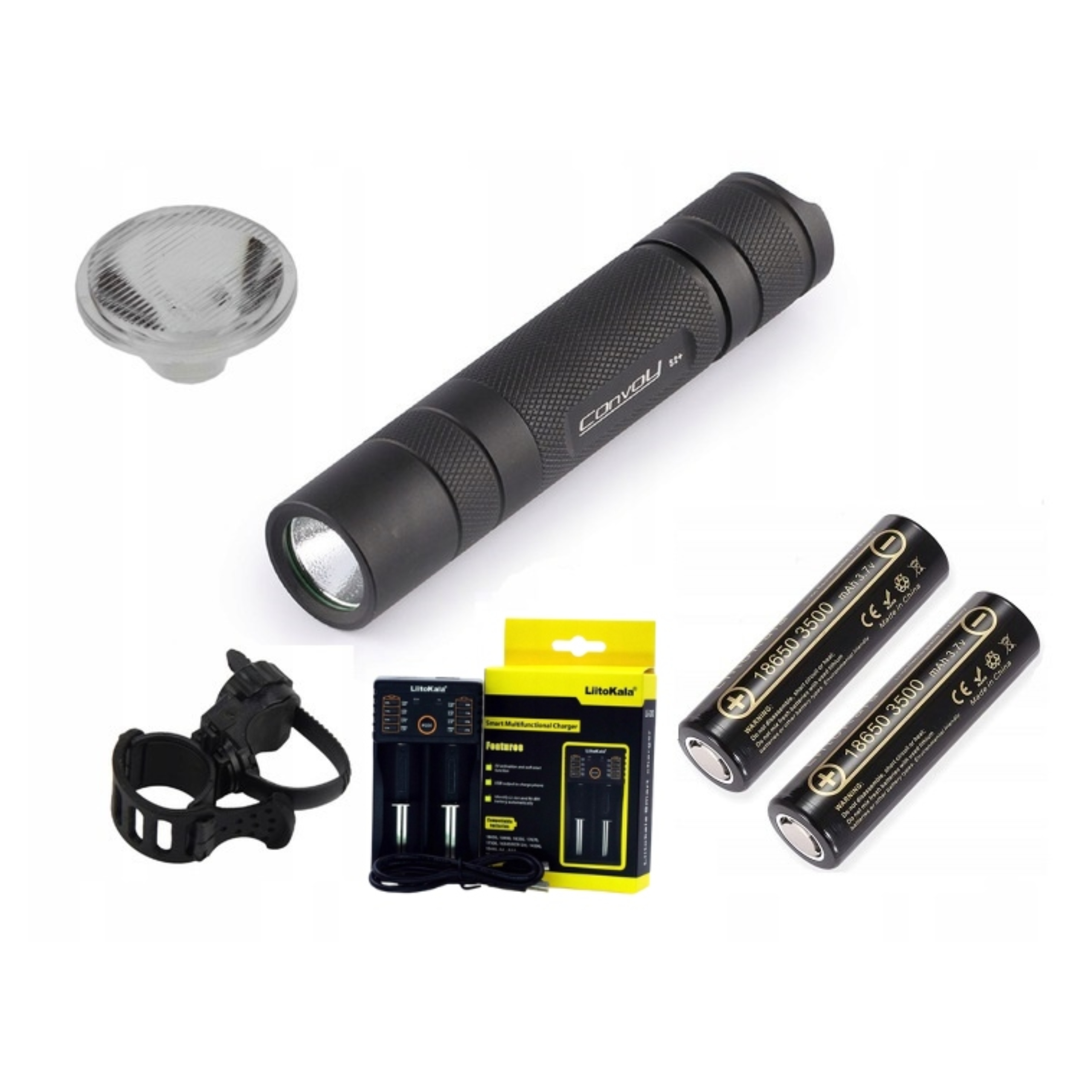 Latarka Convoy S2+ T6-4C 2 Ogniwa Uchwyt Soczewka Ładowarka Lii-202 Zestaw