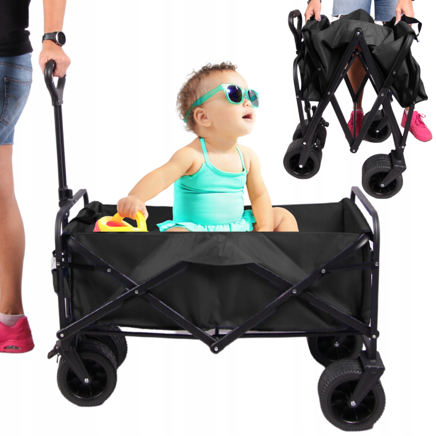 Wózek Na Plażę Ogrodowy Turystyczny Obrotowy Plażowy Składany 100KG Mocny