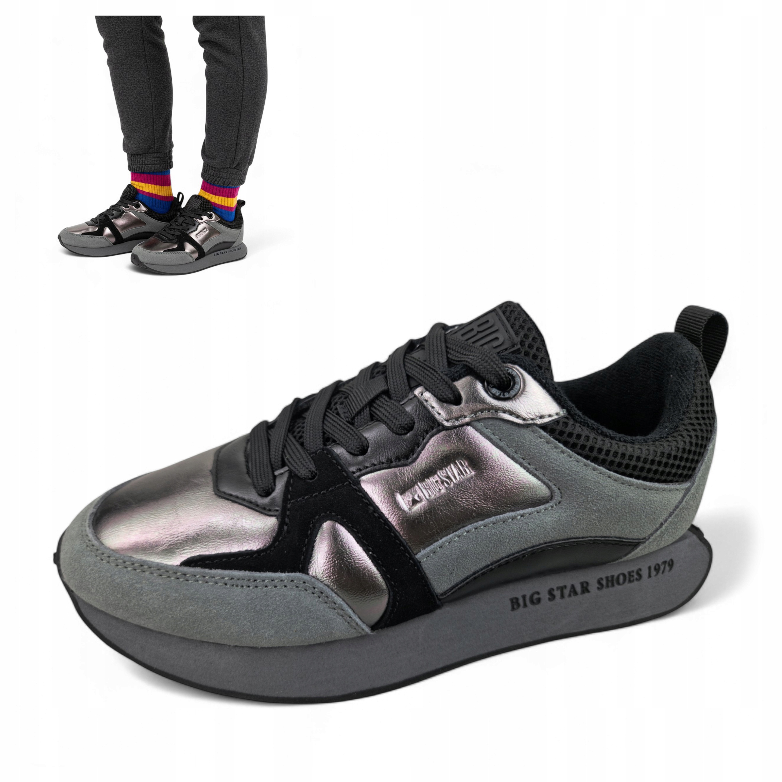 Buty Sportowe Damskie Wiosenne Big Star Czarne Sneakersy OO274544 38