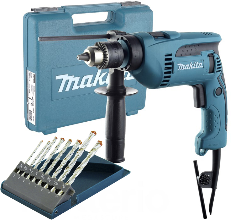 Makita Wiertarka udarowa 680W HP1640K zestaw wierteł 8 szt.