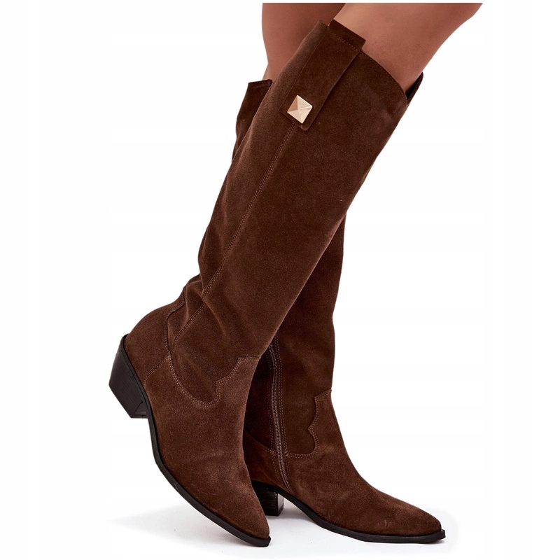 Kozačky Kovbojské Boty Z Přírodního Semiše Zateplené Zazoo 4224 Čokoládové 38