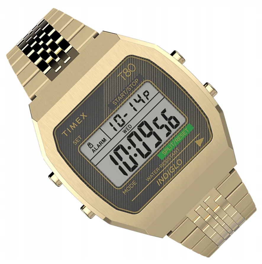 Zlaté Elektronické Hodinky Timex Retro Stylu T80 TW2V74300 Indiglo