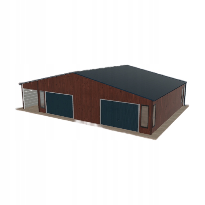 Plechová garáž 10x8.5 m s přístřeškem Tmavý ořech