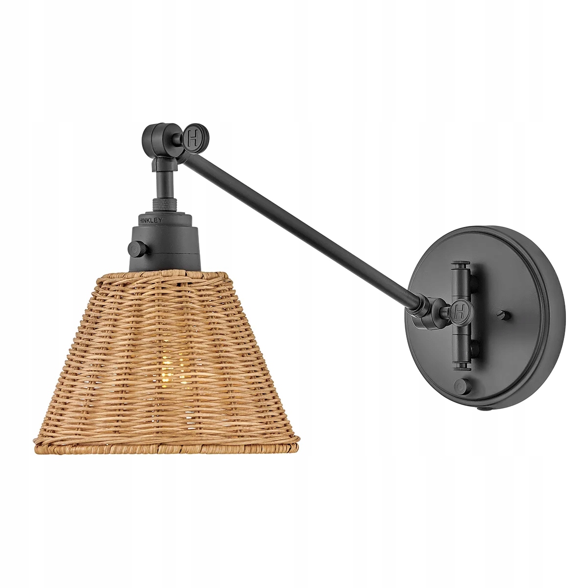 Nástenná lampa na čítanie čierna s béžovým ratanovým tienidlom Hinkley