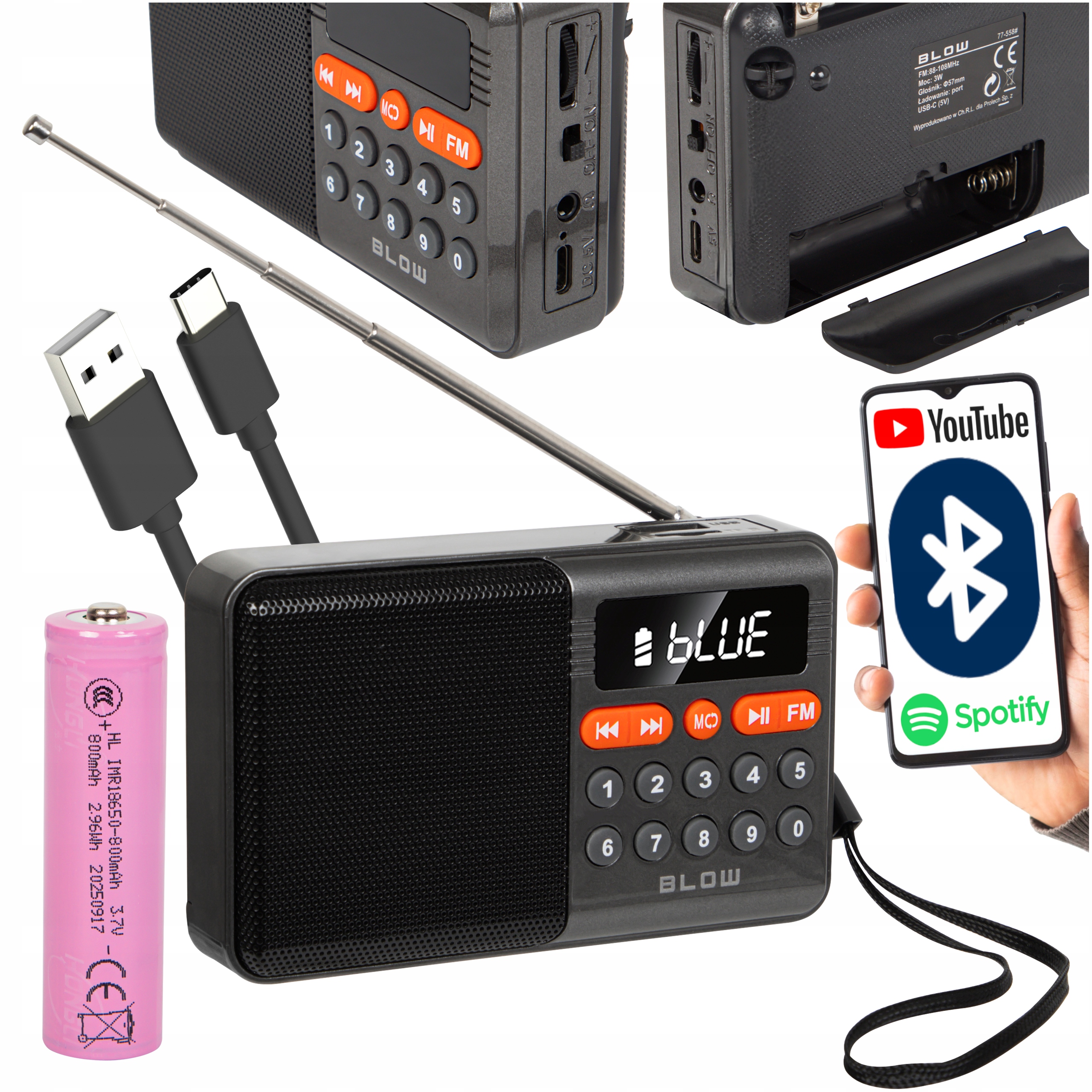 Radio sieciowo-bateryjne FM Blow RA18