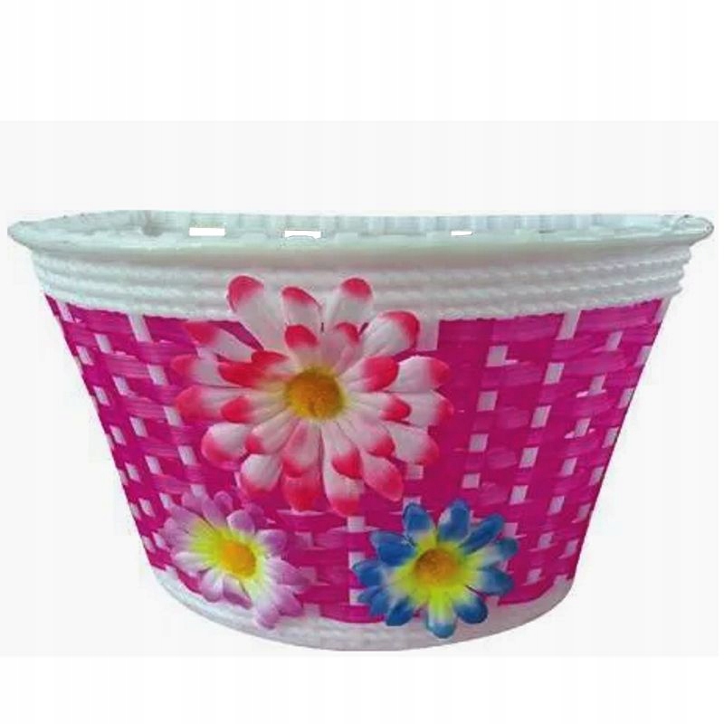 Koszyk rowerowy 12-16" przedni, pleciony 3 KWIATY - Różowy