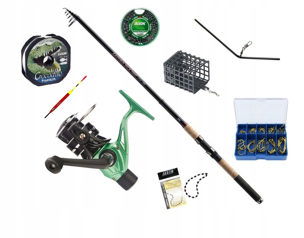 Zestaw Wędka Jaxon 3m Kołowrotek Żyłka Spławik Haczyki Stoper Rurka