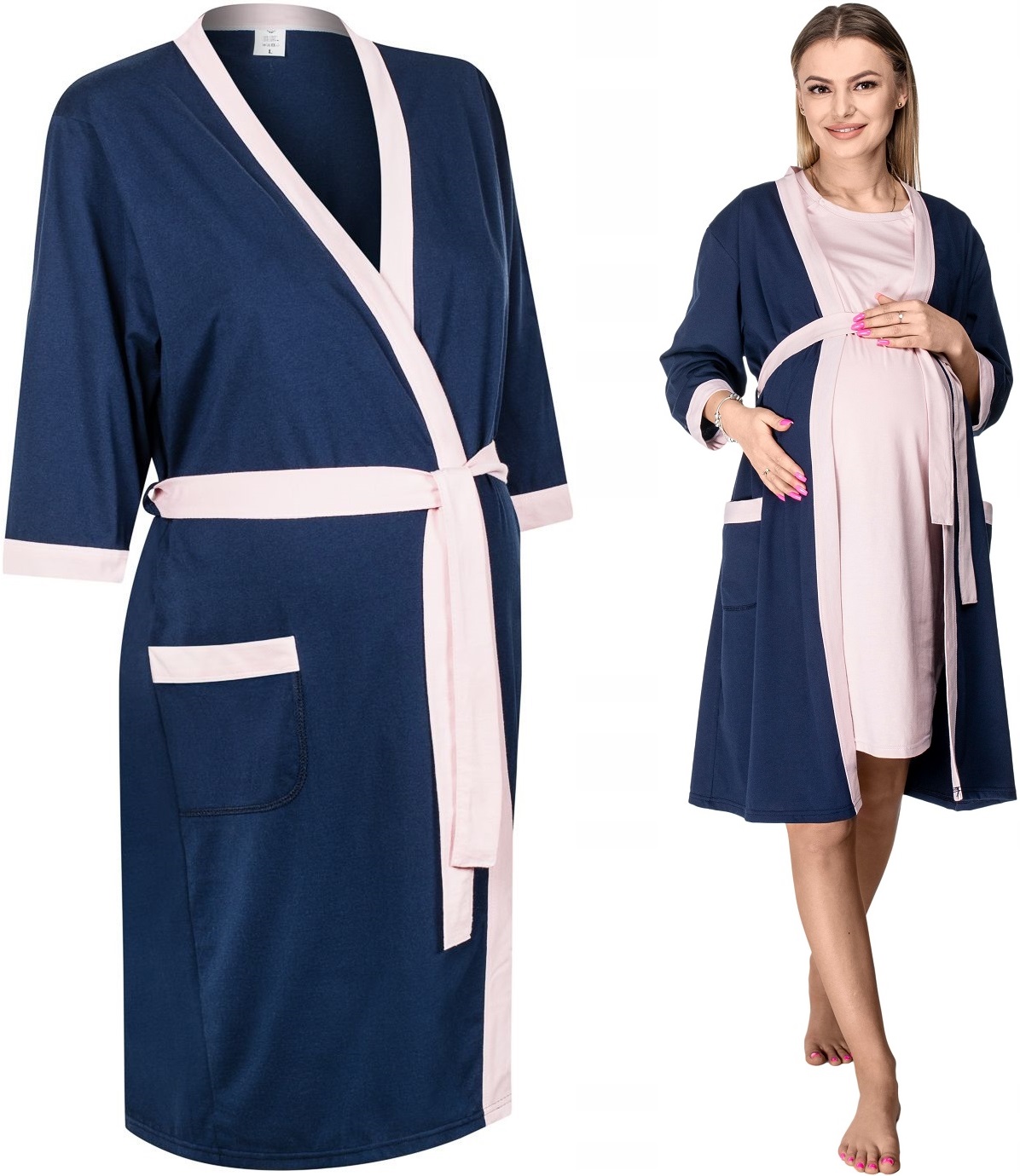 SZLAFROK CIĄŻOWY KOPERTOWY BAWEŁNIANY DO PORODU M