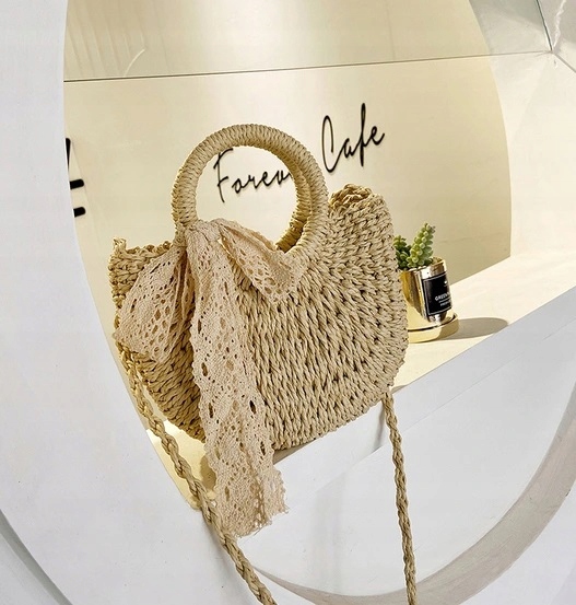 KOSZYK DO RĘKI TOREBKA NA RAMIĘ ODPINANY PASEK PLECIONA STYL ETNO KOKARDA Marka inna