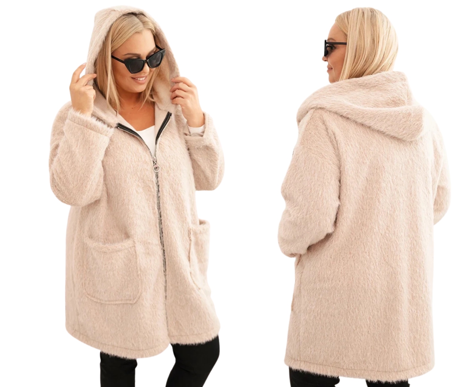 Dámská béžová viskózová mikina s kapucí , velikost Plus Size