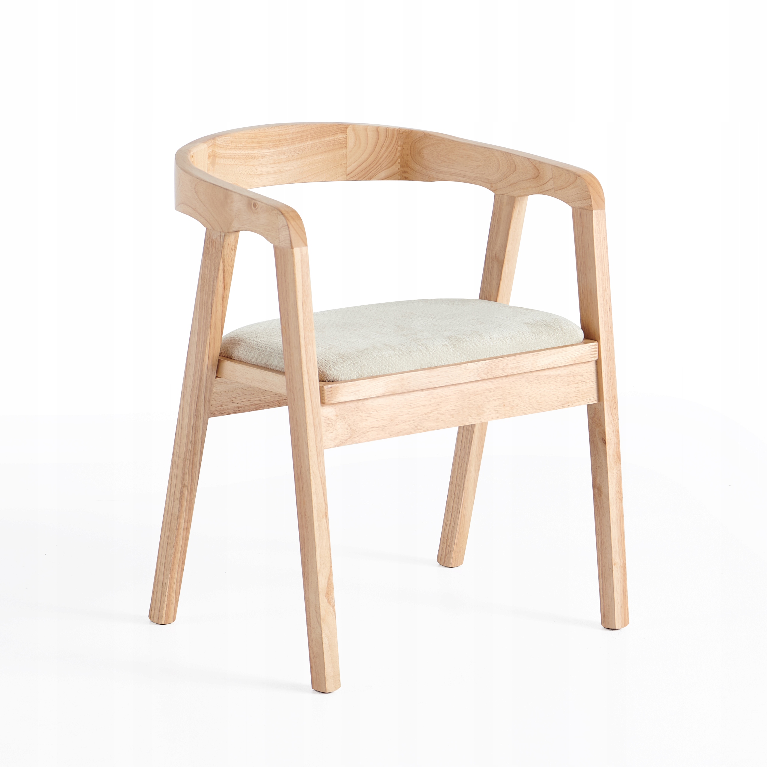 Krzesło Naturalne Drewniane W Kolorze Dębu Tapicerowane Jasnobeżowe Stylowe