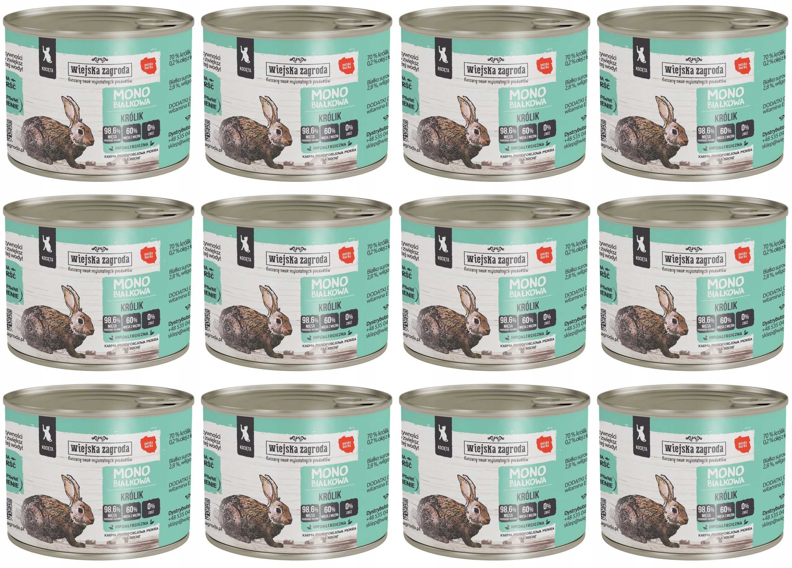 Wiejska Zagroda kot Monobiałkowa Królik 12 x 200 g