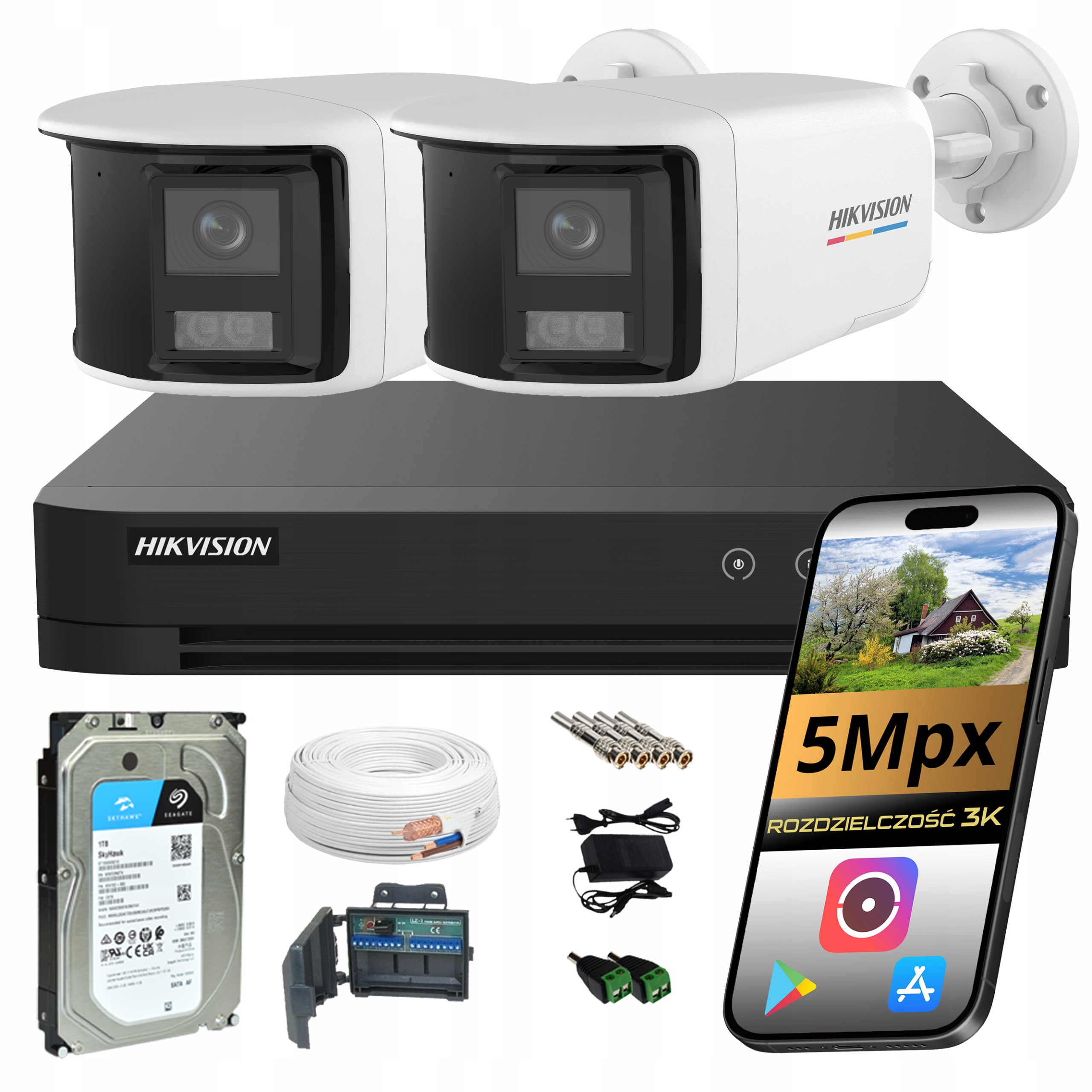 Sada Pro Monitorování Hikvision 2 Panoramatické Kamery 5MPX Analytika Disk