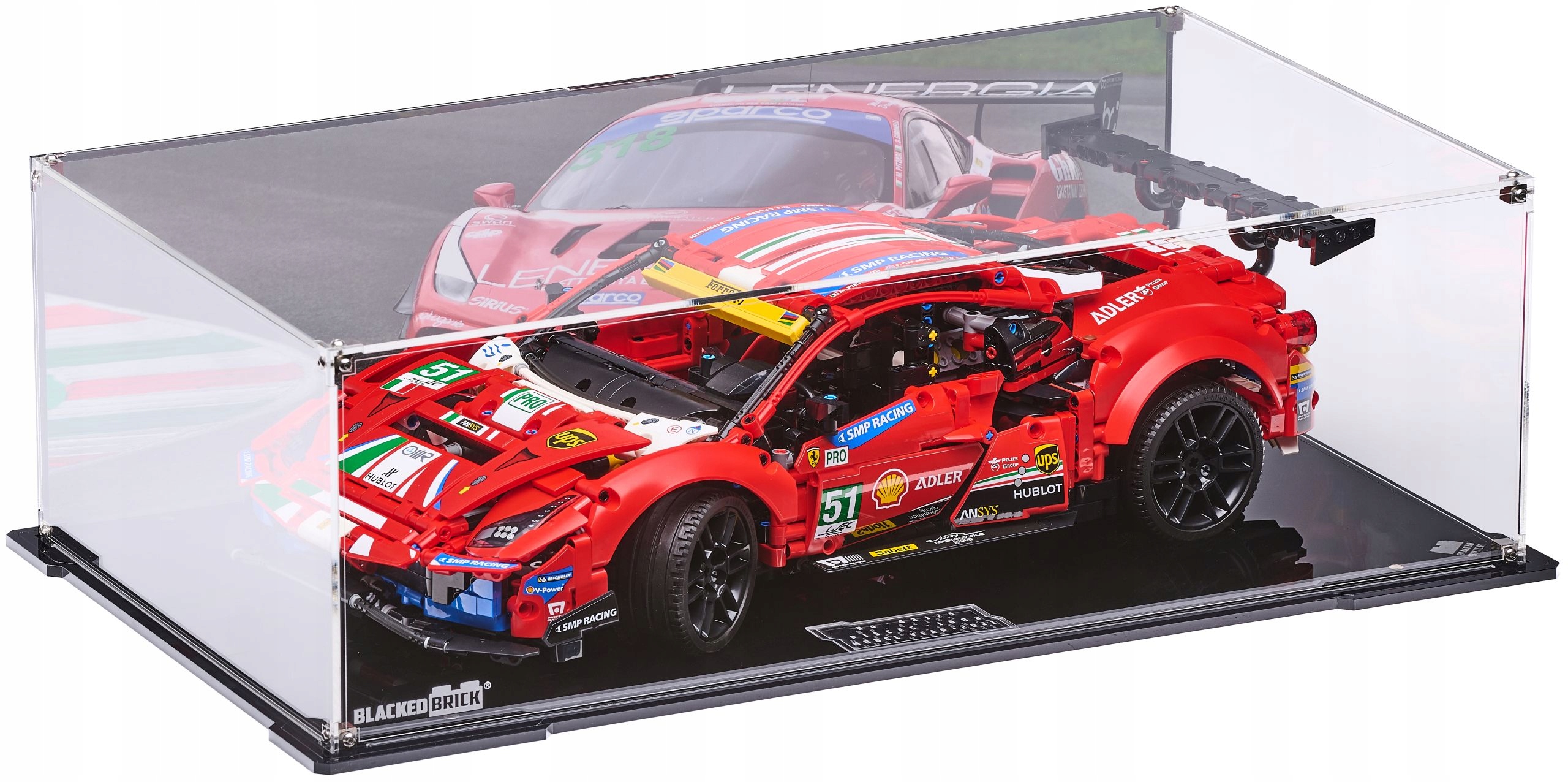 Vitrína s pozadím 1 Blacked Brick pre Lego Technic 42125 Ferrari 488 Gte Af