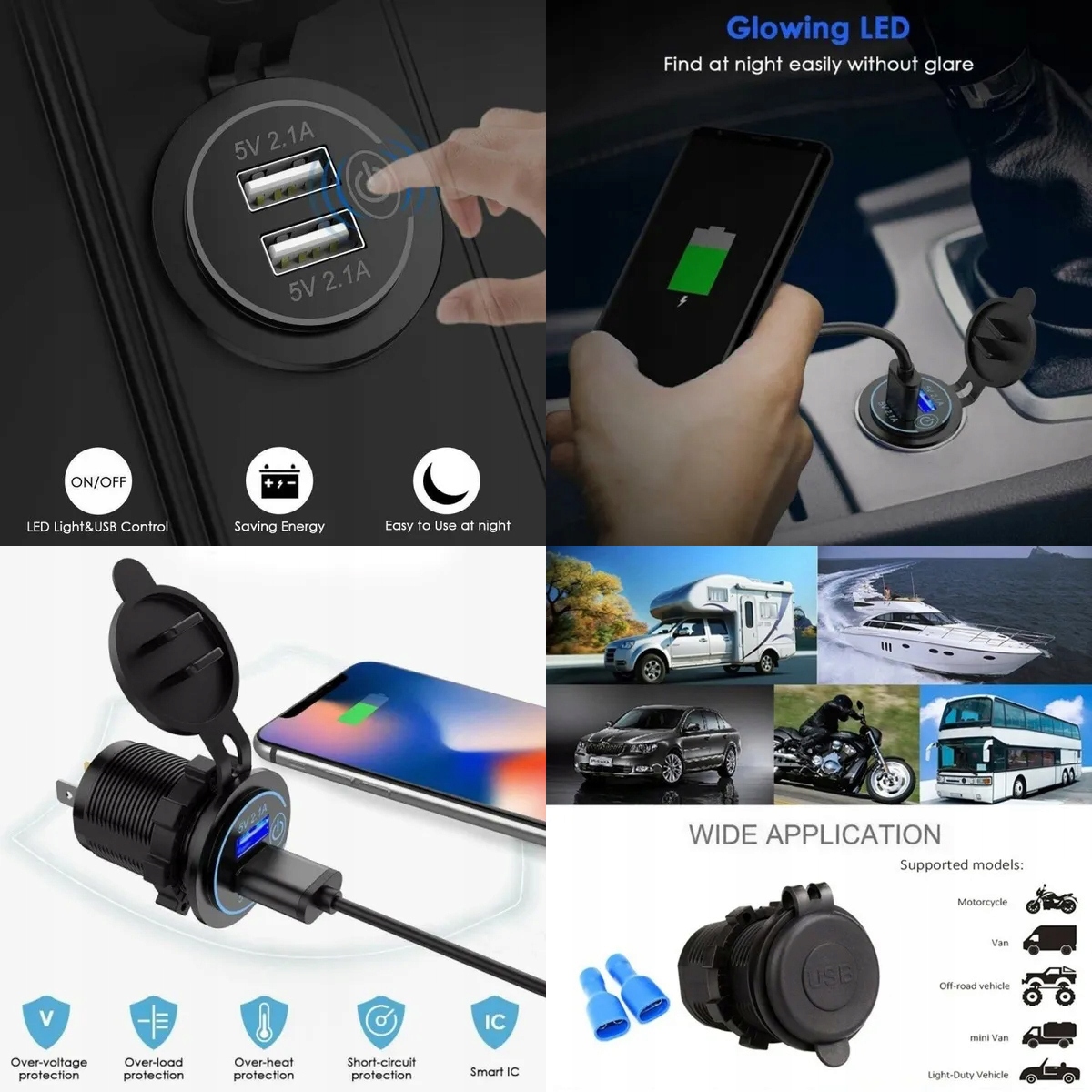 USB 5V 4,2A GNIAZDO ŁADOWARKA SAMOCHÓD DOTYK 12V BIAŁY EAN (GTIN) 5904996417925