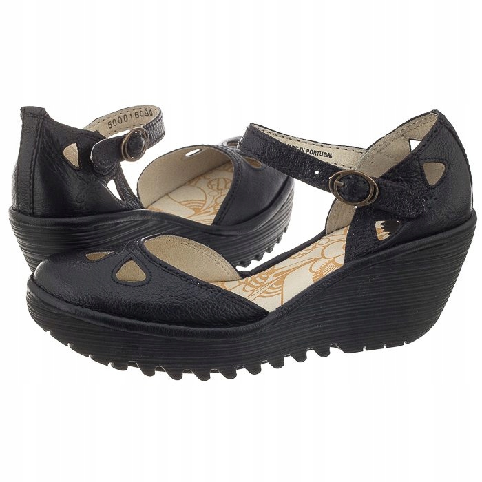 

Buty Damskie Koturny Fly London Yuna Czarne Lato